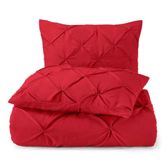 Luxury Satin Pintuck Duvet Cover Set - Red