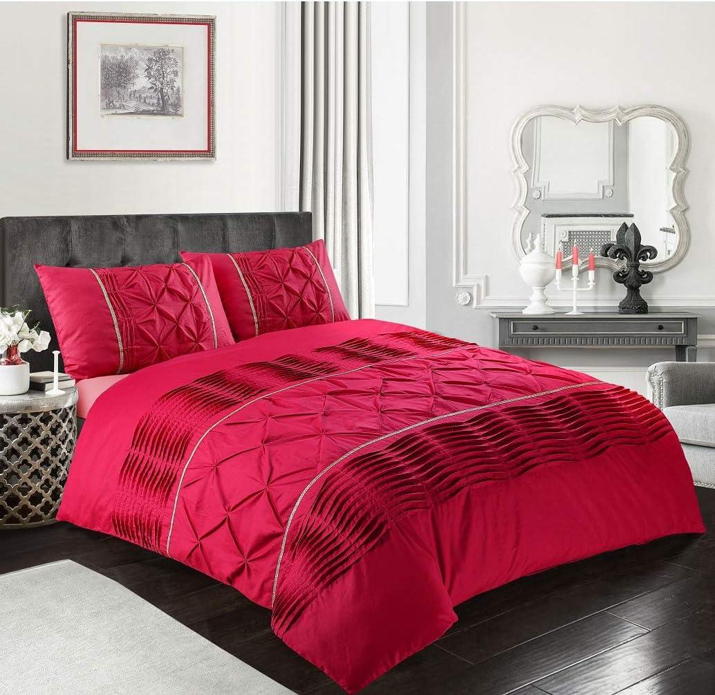 Luxury Cotton Satin Pintuck And Pleated Duvet Cover Set - Red