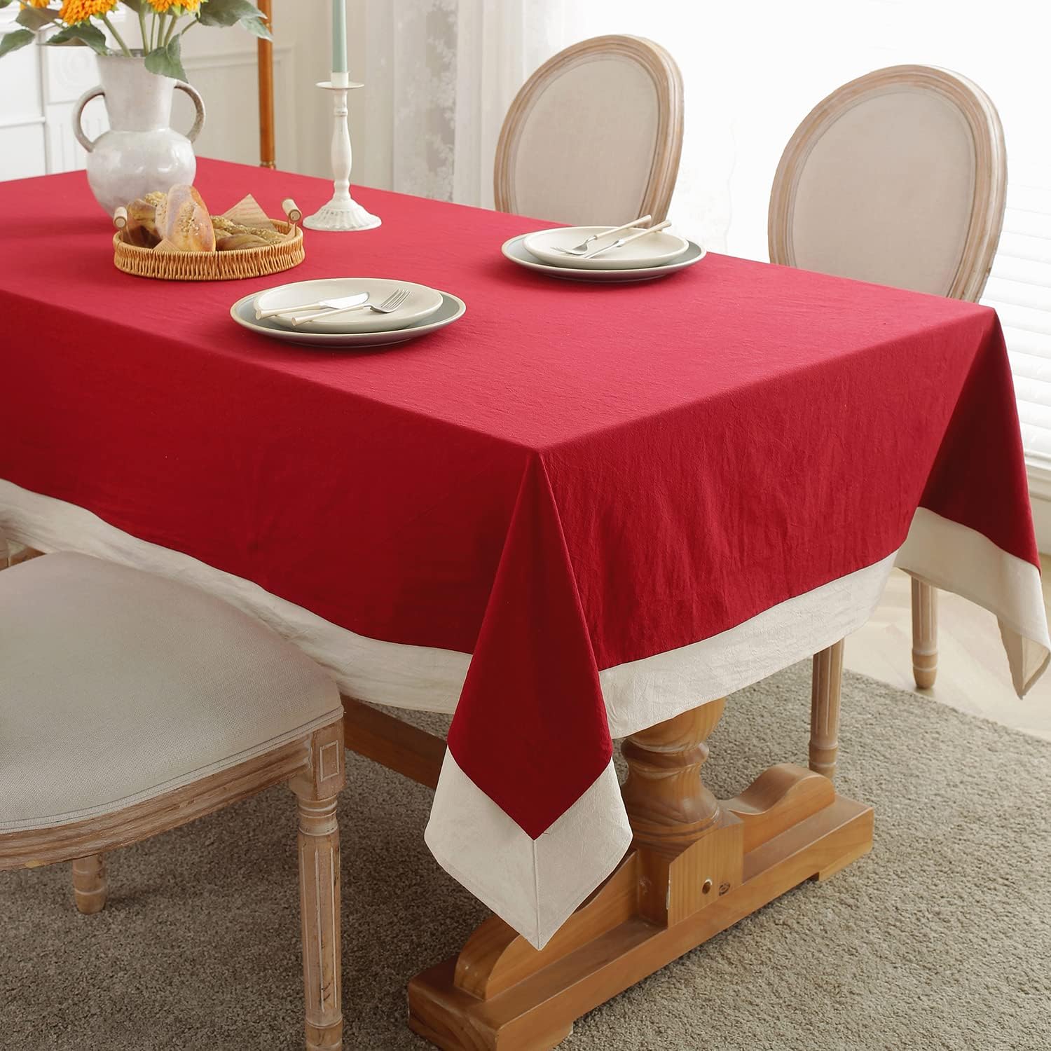 Decorative Tablecloth - Red With White Bordered