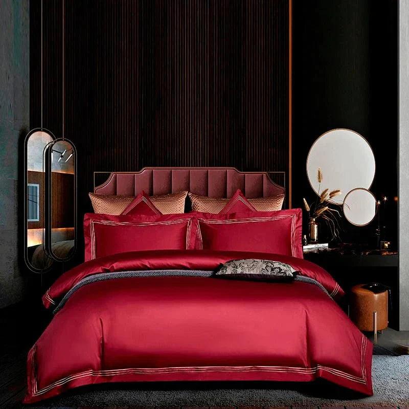 Embroidered Luxury Duvet Set-Red