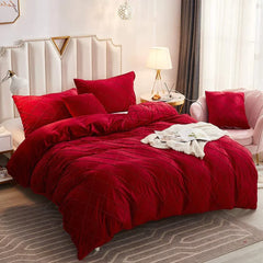 Luxury Velvet Pinch Pleats Duvet Cover Set -Red