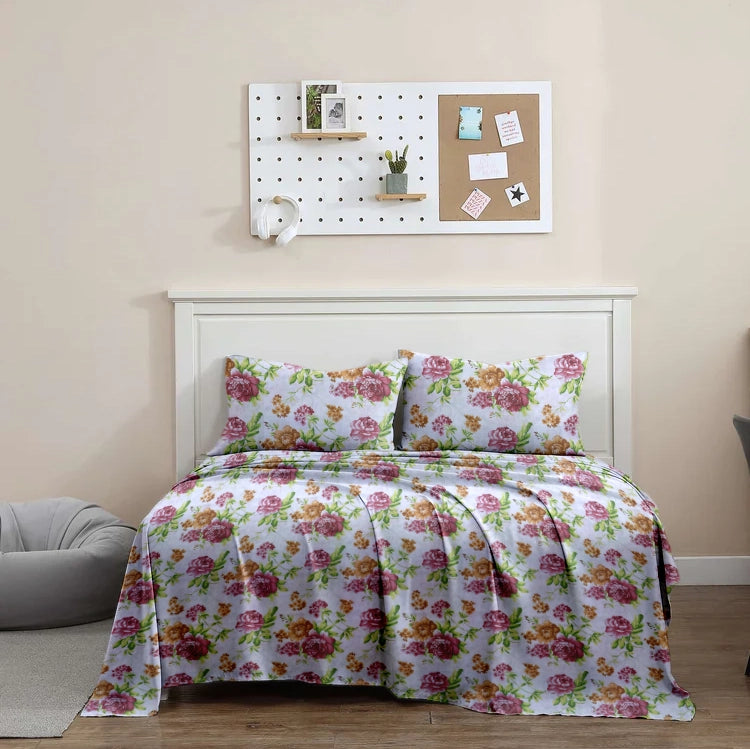 Double Cotton Bed Sheet - Roses(Cream)