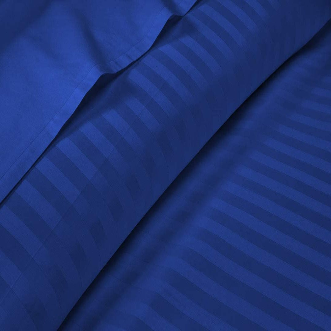 Luxury Strip Satin Bed Sheet Set - Royal Blue