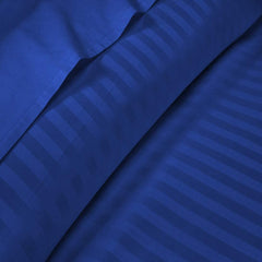 Luxury Strip Satin Bed Sheet Set - Royal Blue