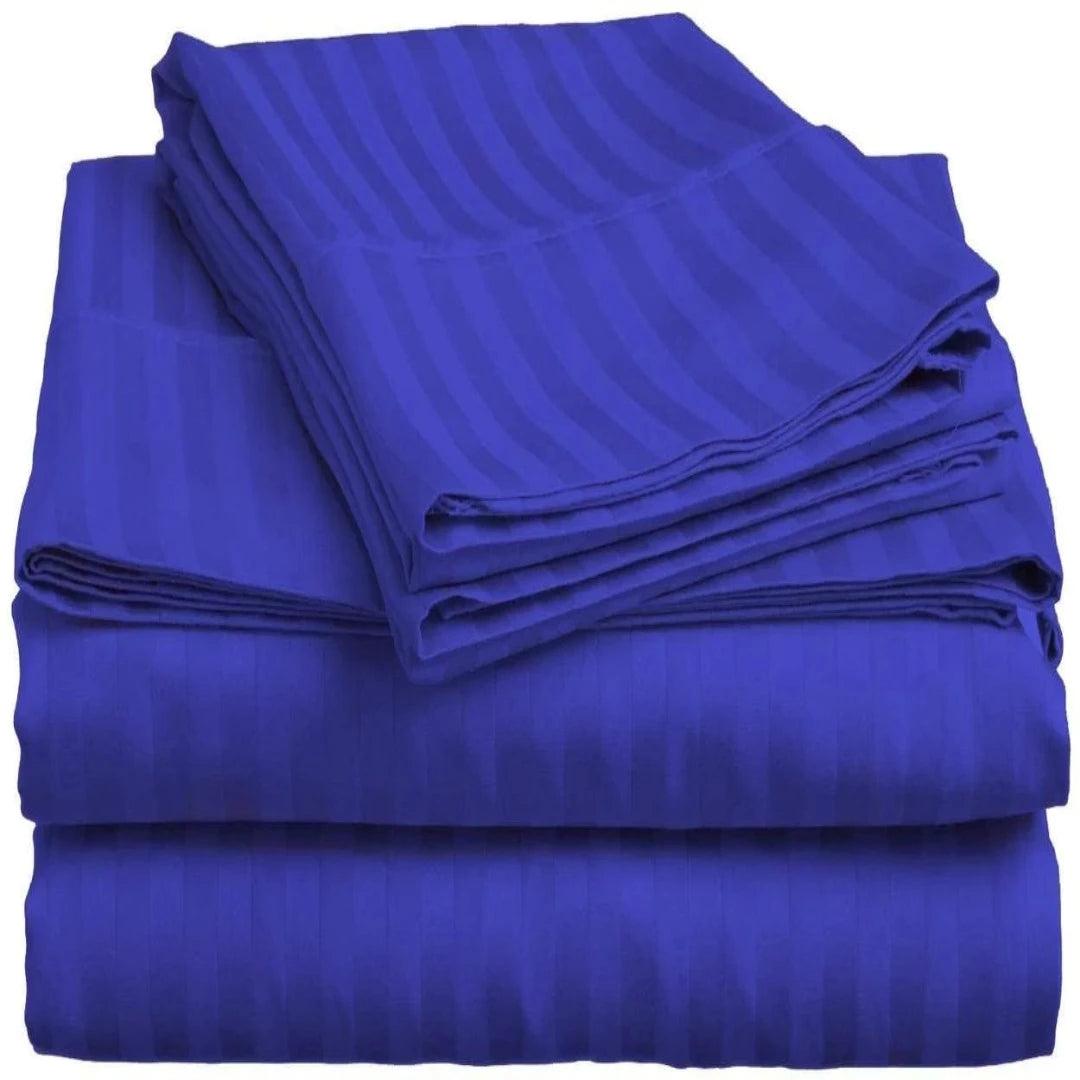 Luxury Strip Satin Bed Sheet Set - Royal Blue