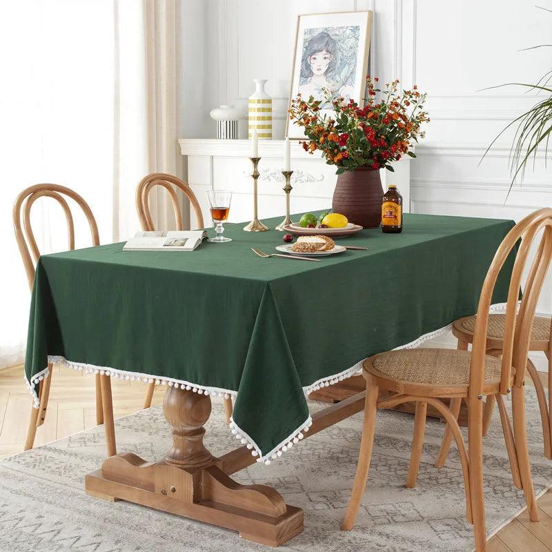 Pompoms Stitching Table Cover - Dark Green