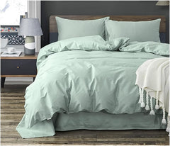 Plain Dyed Cotton Duvet Cover Set - Sage Green