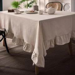 Flounce Stitching Cotton Table Covers-Beige