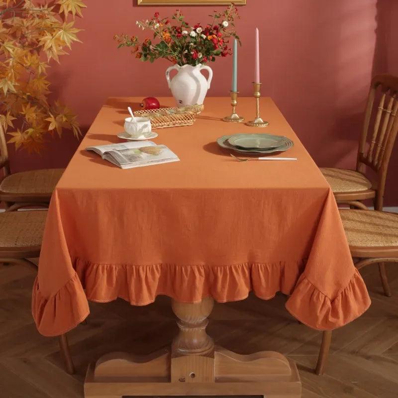 Flounce Stitching Cotton Table Covers-Orange