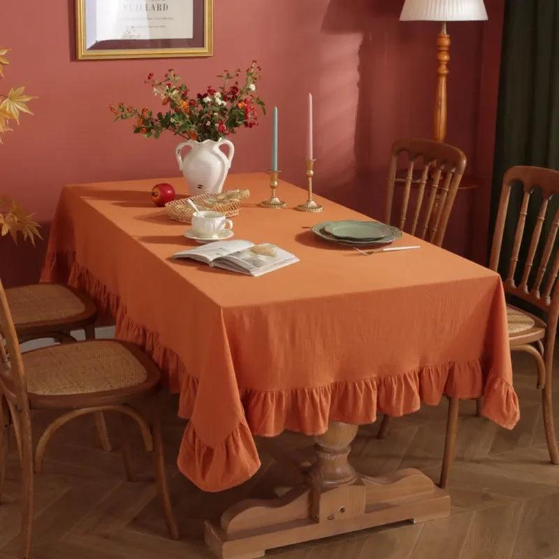 Flounce Stitching Cotton Table Covers-Orange