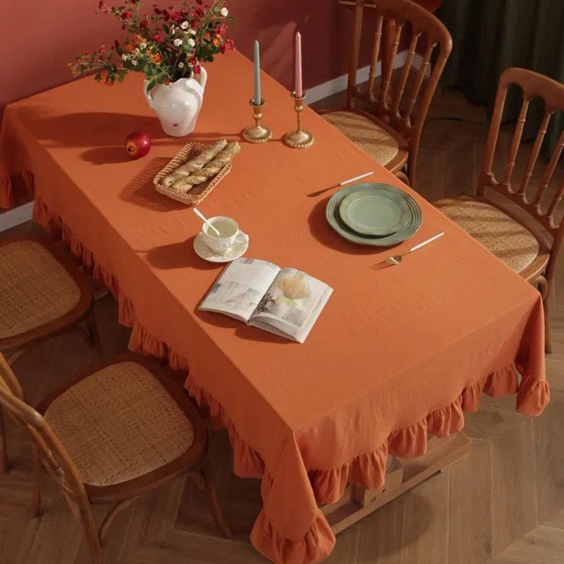 Flounce Stitching Cotton Table Covers-Orange