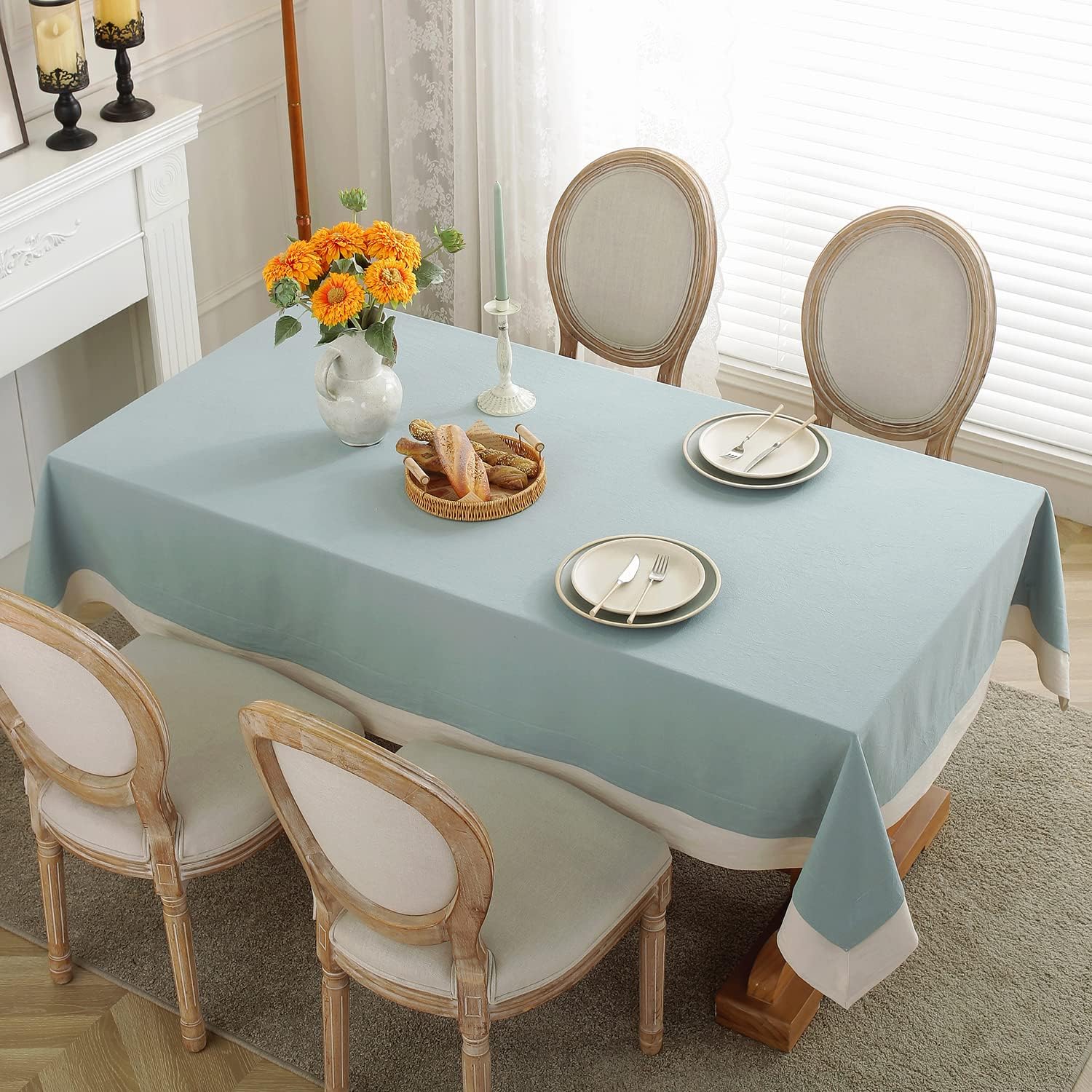 Decorative Tablecloth - Sea Blue With White Bordered