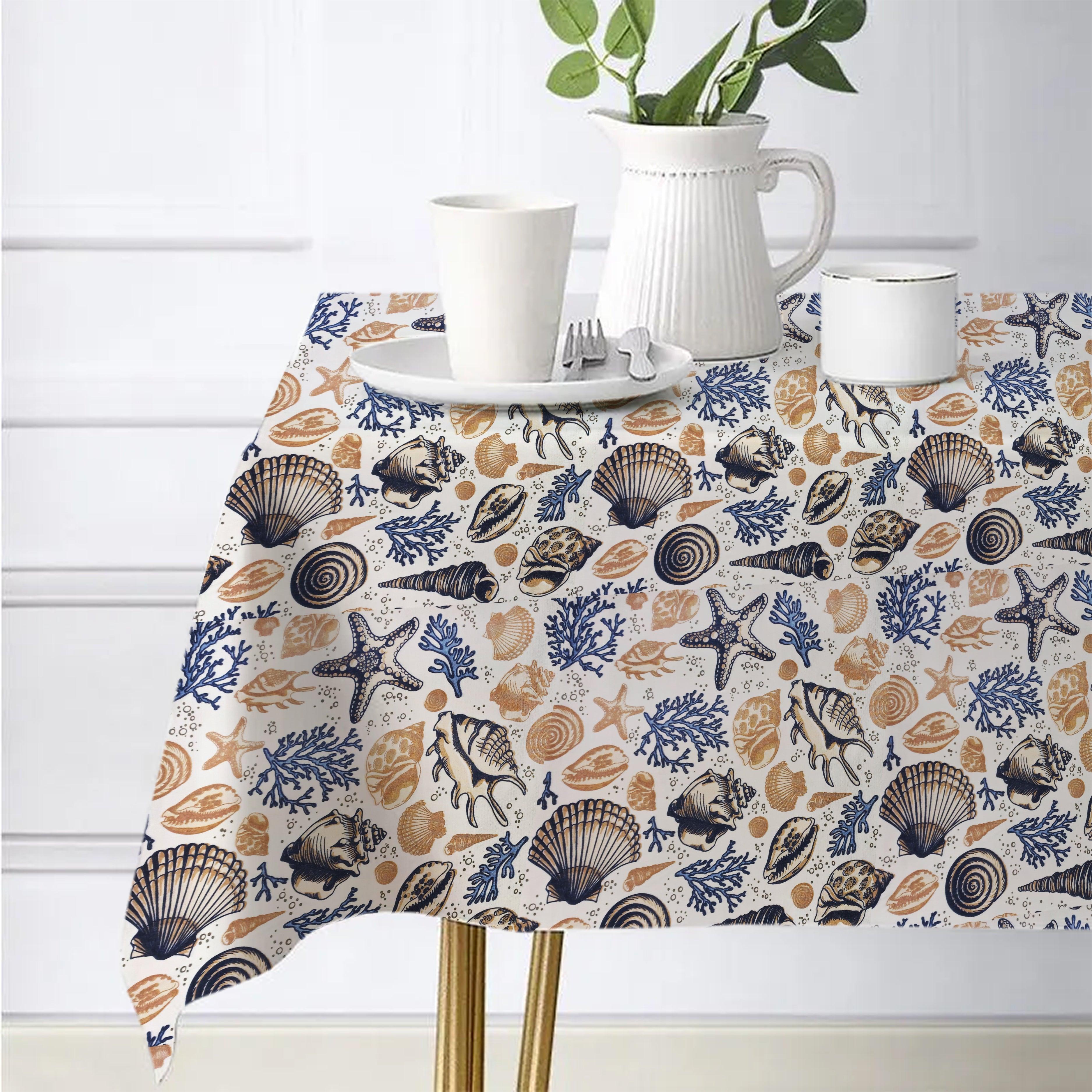 Waterproof Sea Shell Printed Table Cover