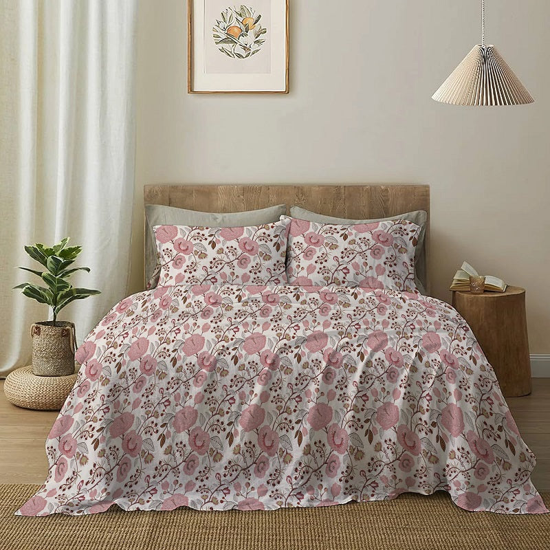 Double Cotton Bed Sheet - Seamless Stylized Flowers