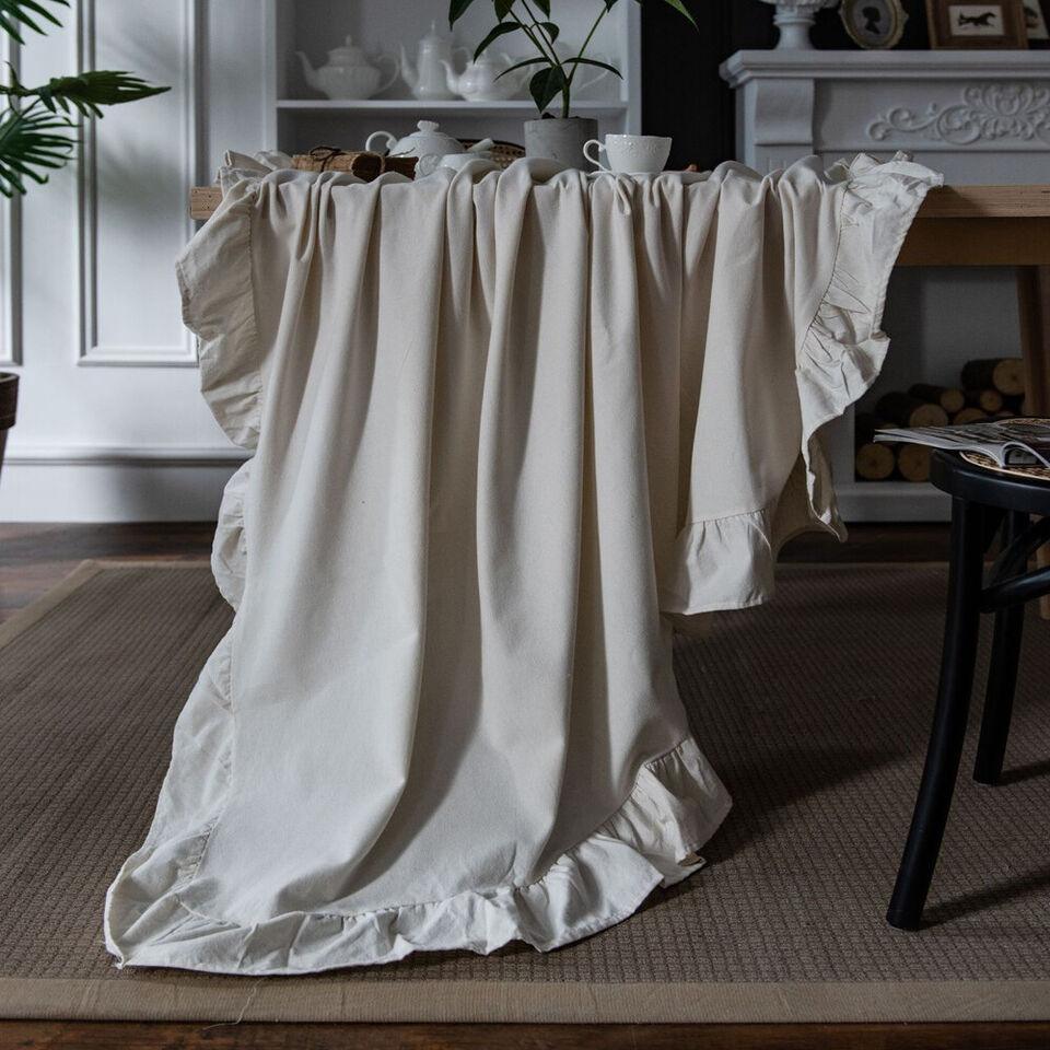 Flounce Stitching Cotton Table Covers-Dove White