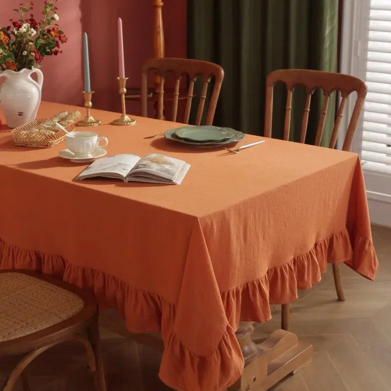 Flounce Stitching Cotton Table Covers-Orange