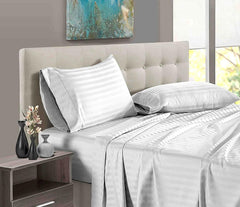 Luxury Strip Satin Bed Sheet Set - Silver