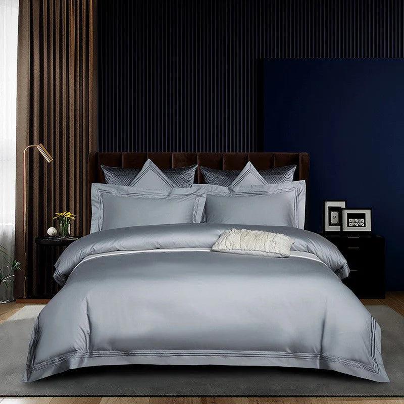 Embroidered Luxury Duvet Set-Silver Grey