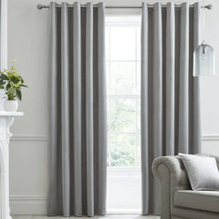 2Pc Plain Dyed Eyelet Curtains With Lining - Light Grey