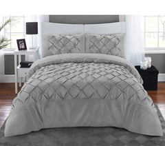 Luxury Satin Pintuck Duvet Cover Set - Silver