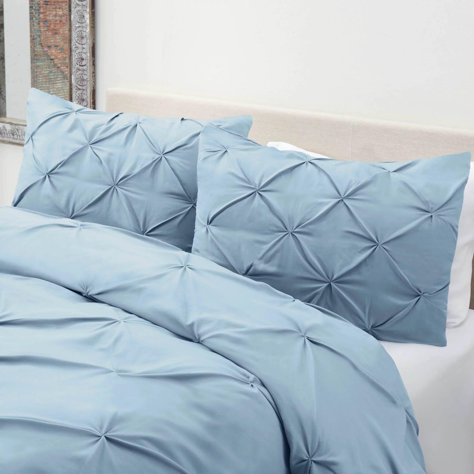 Luxury Satin Pintuck Duvet Cover Set - Sky Blue