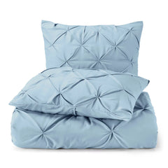 Luxury Satin Pintuck Duvet Cover Set - Sky Blue