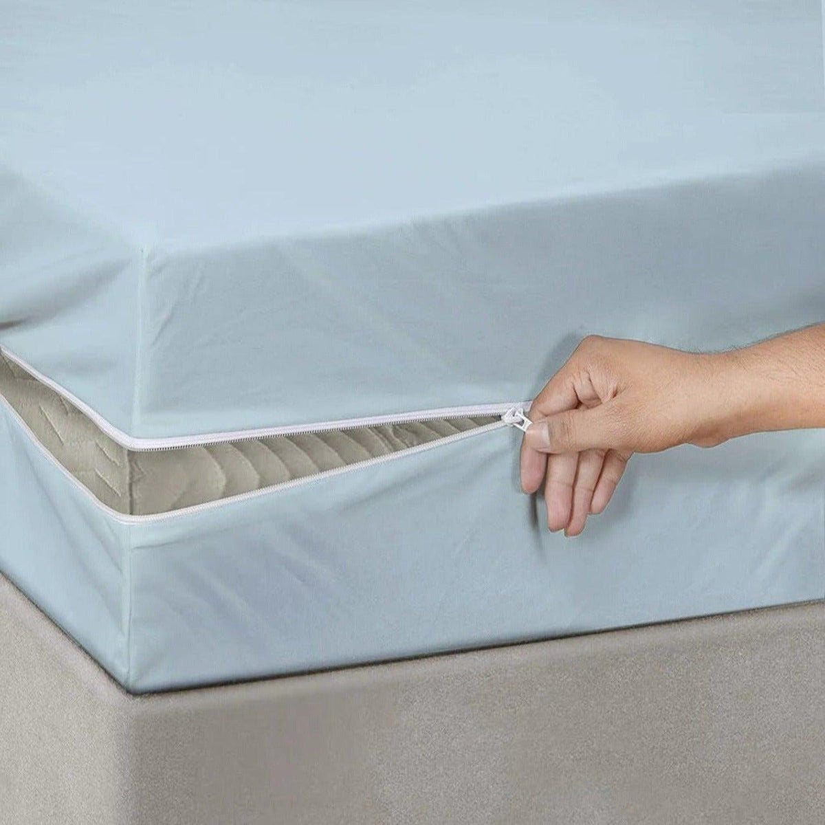 Cotton Zipper Mattress Cover - Sky Blue