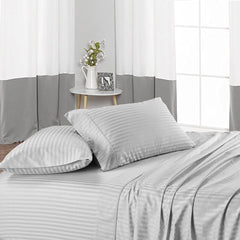 Luxury Strip Satin Bed Sheet Set - Silver