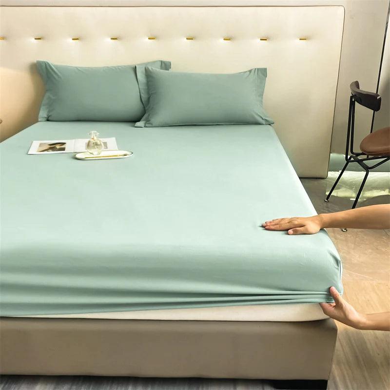 Luxury Cotton Satin Elastic Band Fitted Sheet with Pillows  - Steel Sea Green