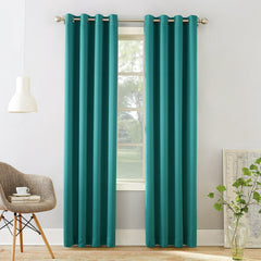 2Pc Plain Dyed Eyelet Curtains With Lining - Marine Teal