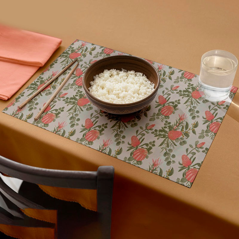 Waterproof Printed Table Mats - Sunset Orange and Green Floral