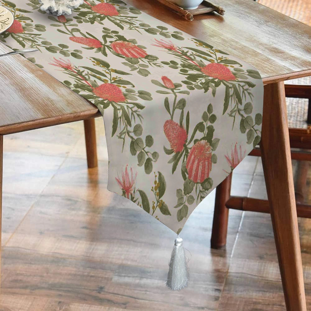 Waterproof Table Runner - Sunset Orange and Green Floral