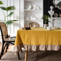 Flounce Stitching Cotton Table Covers-Yellow