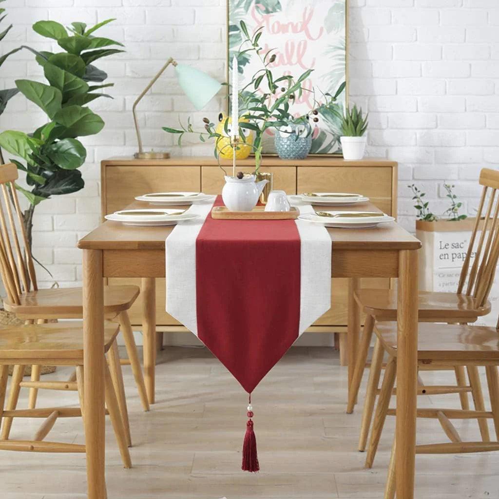 Jute Table Runner - White And Red