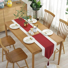 Jute Table Runner - White And Red