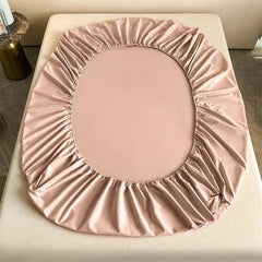 Luxury Cotton Satin Elastic Band Fitted Sheet with Pillows  - Tea Pink