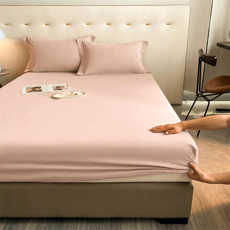 Luxury Cotton Satin Elastic Band Fitted Sheet with Pillows  - Tea Pink