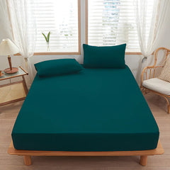 Cotton Fitted Bed Sheet with Pillows-Teal Green