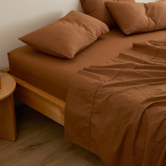 Plain Cotton Bed Sheet Set -Terracotta