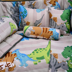 The Dino Reversible Printed Kids Baby Cot Set - Grey