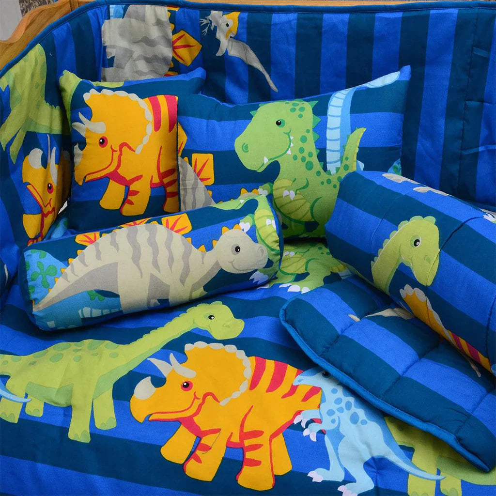 The Dino Reversible Printed Kids Baby Cot Set - Blue