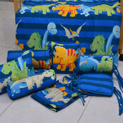 The Dino Reversible Printed Kids Baby Cot Set - Blue