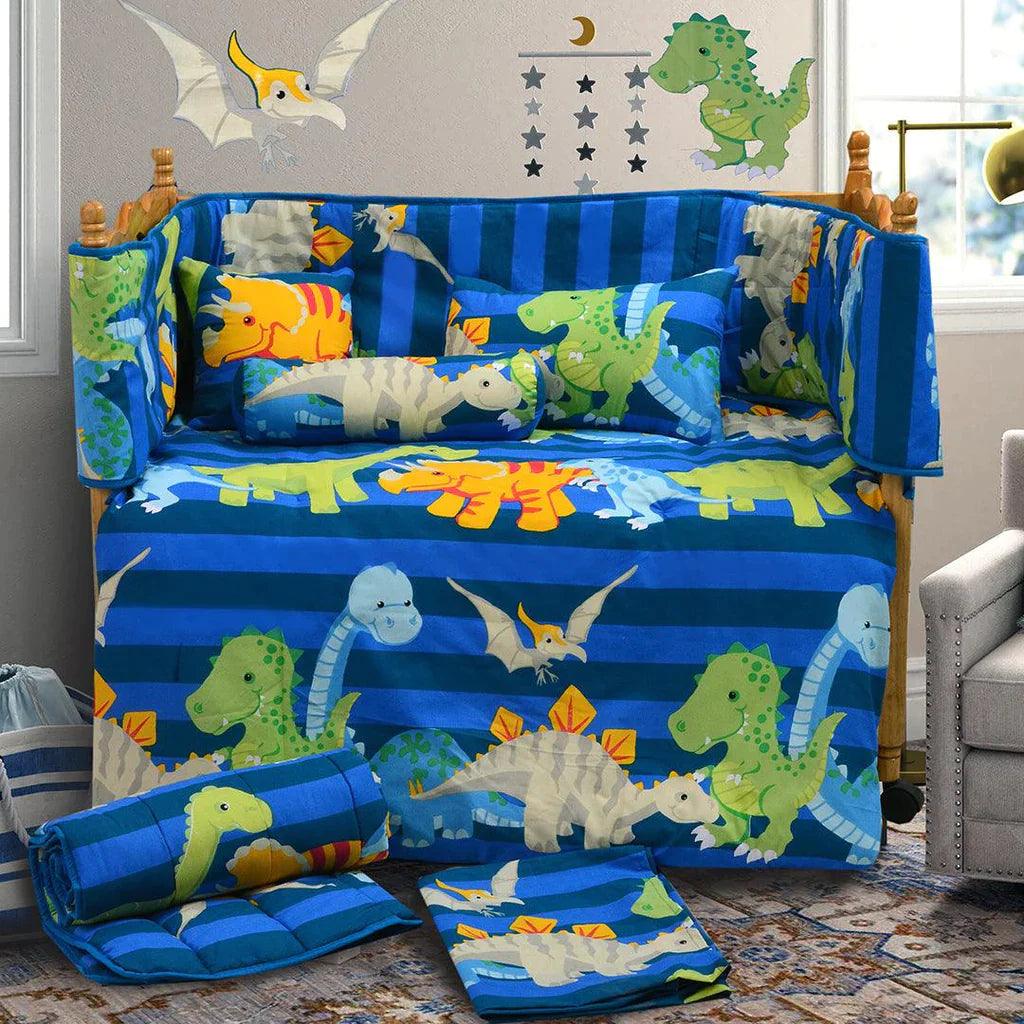 The Dino Reversible Printed Kids Baby Cot Set - Blue