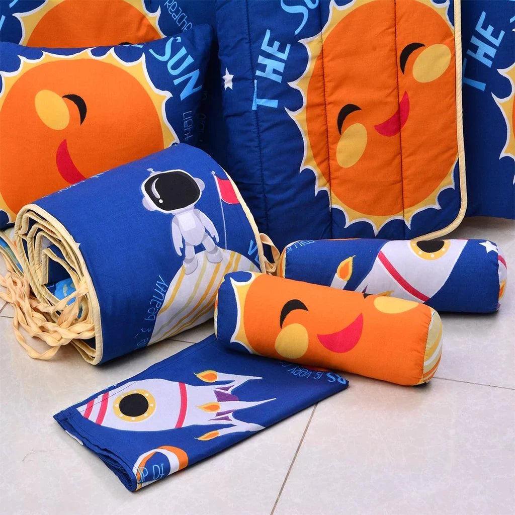 The Sun Reversible Printed Kids Baby Cot Set - Navy Blue