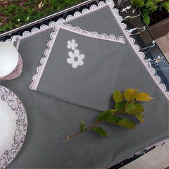 9 Pcs Trolley Mat and Napkin Set With Lace - Grey