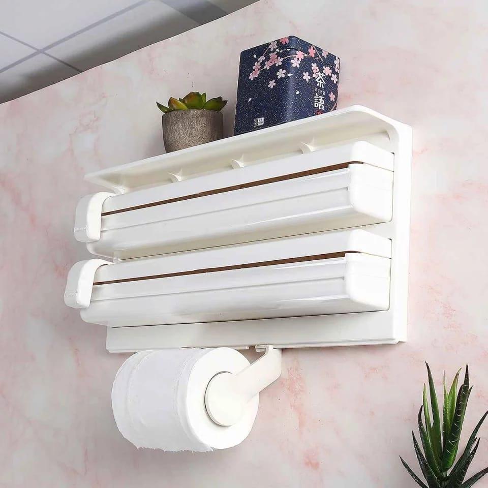 Wall Mount Tissue Holder Plastic Wrap Cling Film Paper Roll Cutter