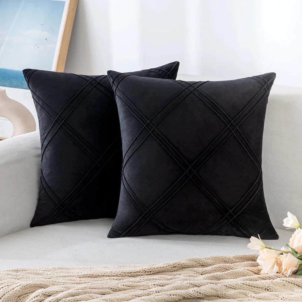 Double Cross Pleated Velvet Cushion Covers - Pack Of 2