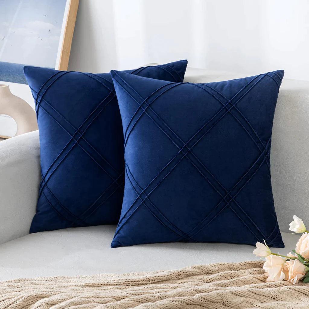 Double Cross Pleated Velvet Cushion Covers - Pack Of 2