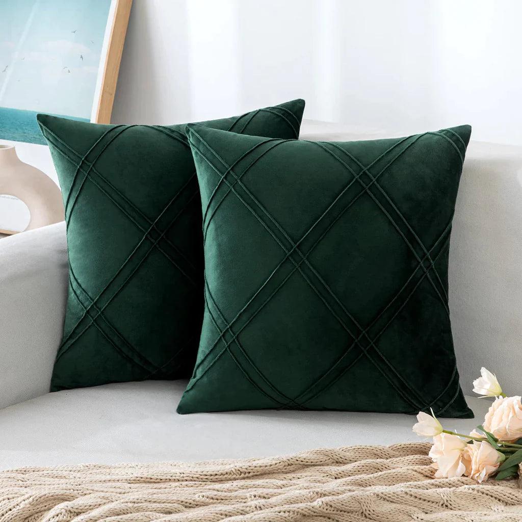 Double Cross Pleated Velvet Cushion Covers - Pack Of 2