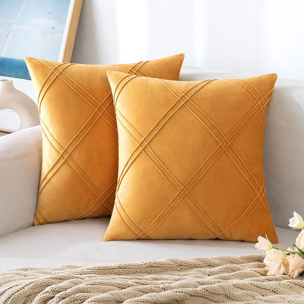 Double Cross Pleated Velvet Cushion Covers - Pack Of 2